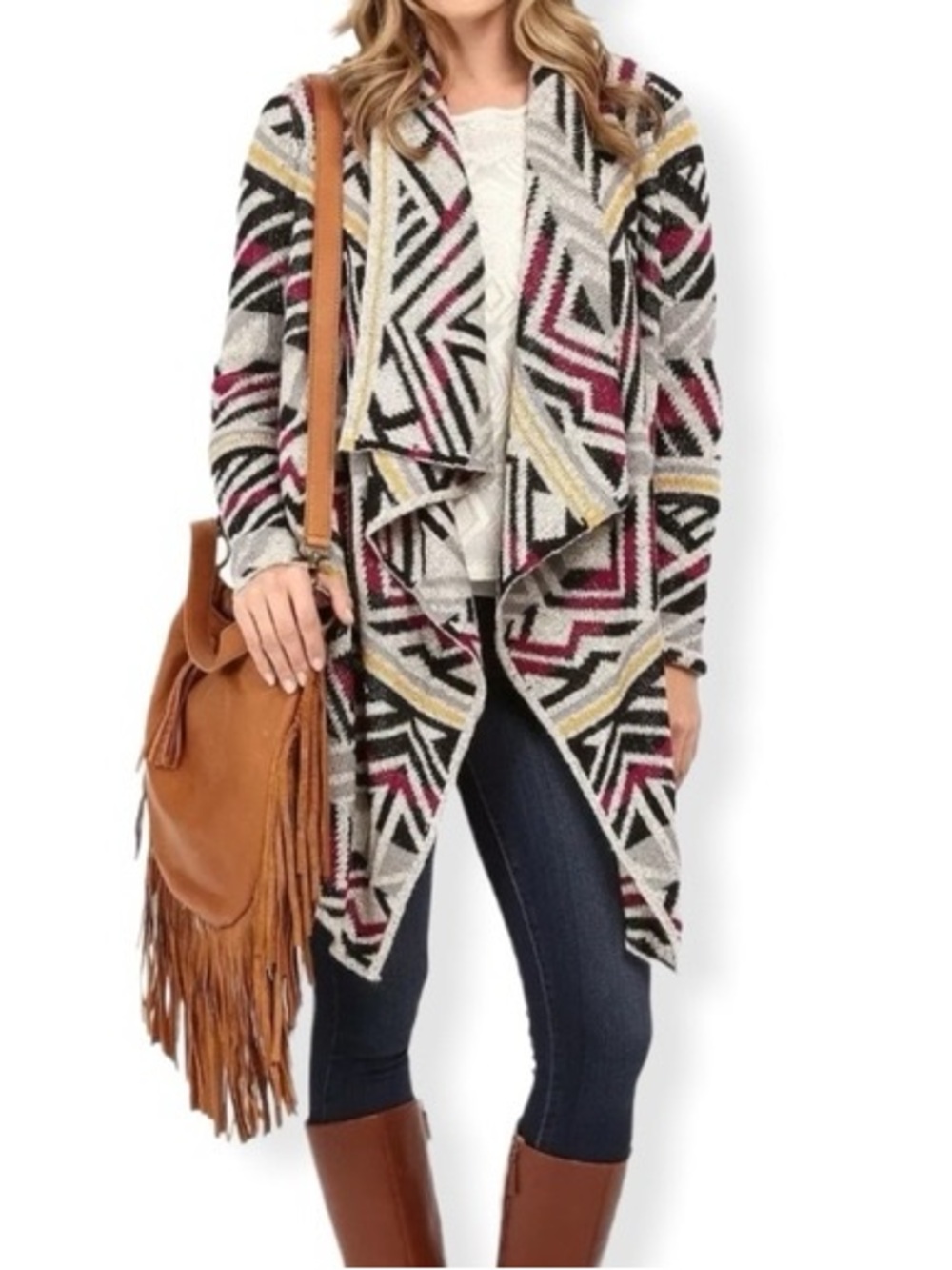 Lucky Brand Open Waterfall Cardigan Southwest Aztec Inspired Cowgirl Fall Vibes